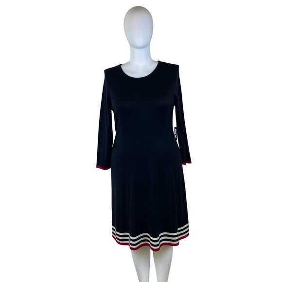 JH Women's Black Striped Hem A-Line Dress 3/4 Sleeve Sz XL - New - Picture 1 of 11